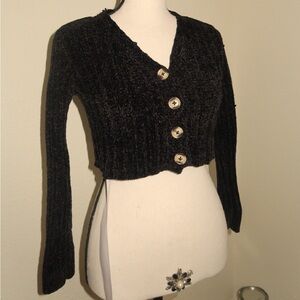 art class Black Cropped V-Neck Button Cardigan